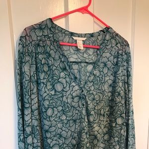 H&M green leaf print blouse-size L